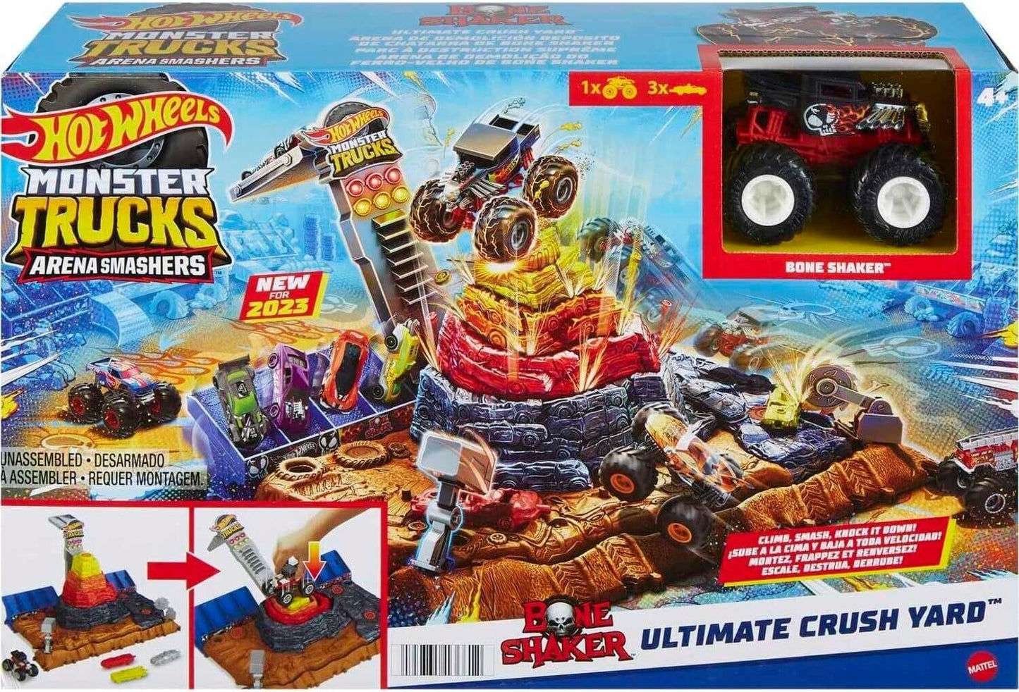 Hot Wheels Monster Trucks Arena Smashers Bone Shaker Ultimate Crush Yard Playset