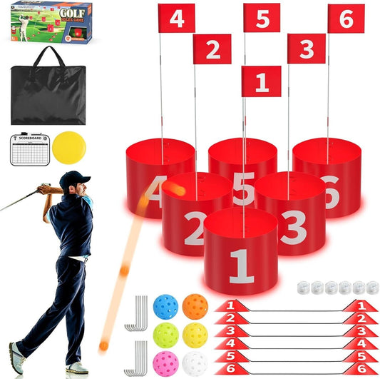 Golf Game Set, Golf Practice Simulator with 6 Hole with LED Lights Marker Portab