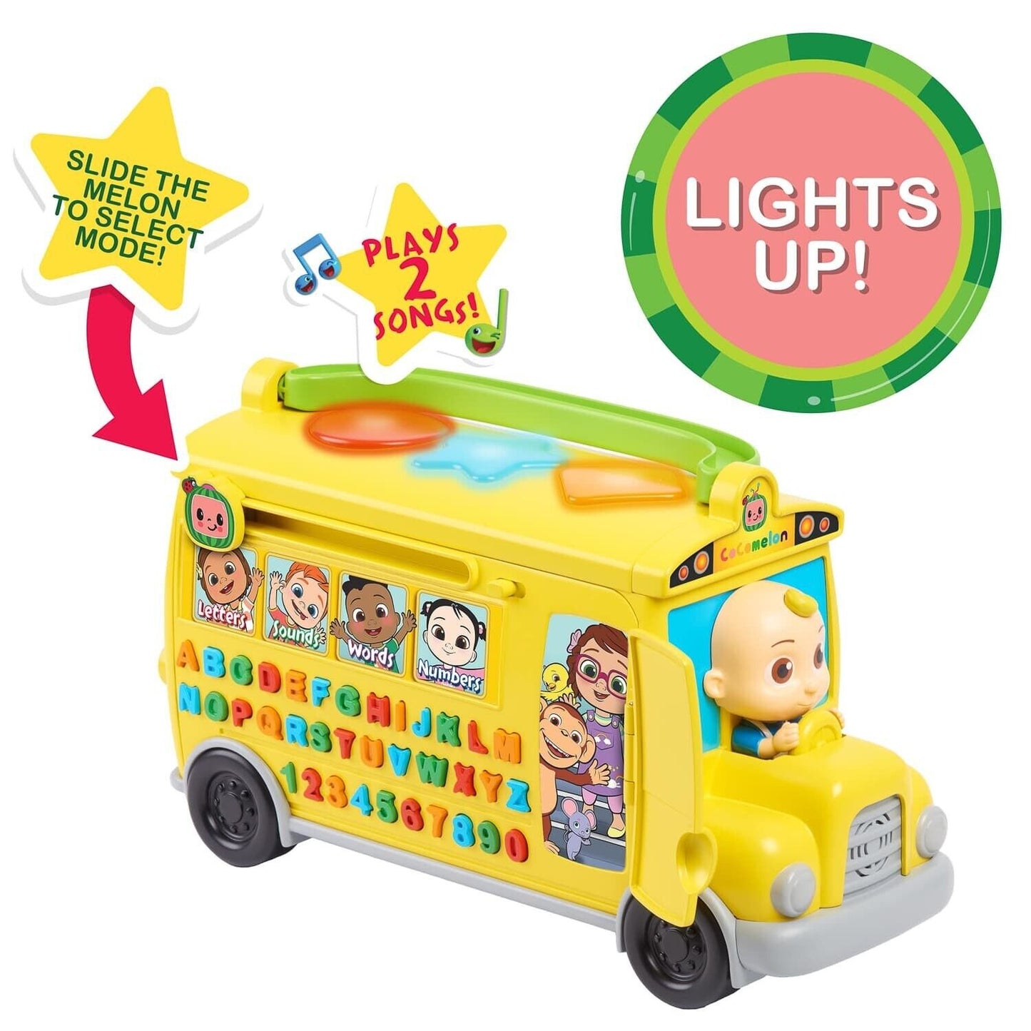 Cocomelon - Learning Bus, Yellow Bus Toy with Lights | Music and Sounds to Learn