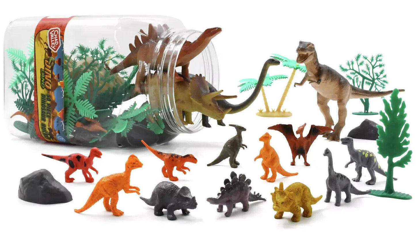 Chad Valley 50 Piece Dinosaur Bucket The Brim with Dinosaurs, Plants and Rocks