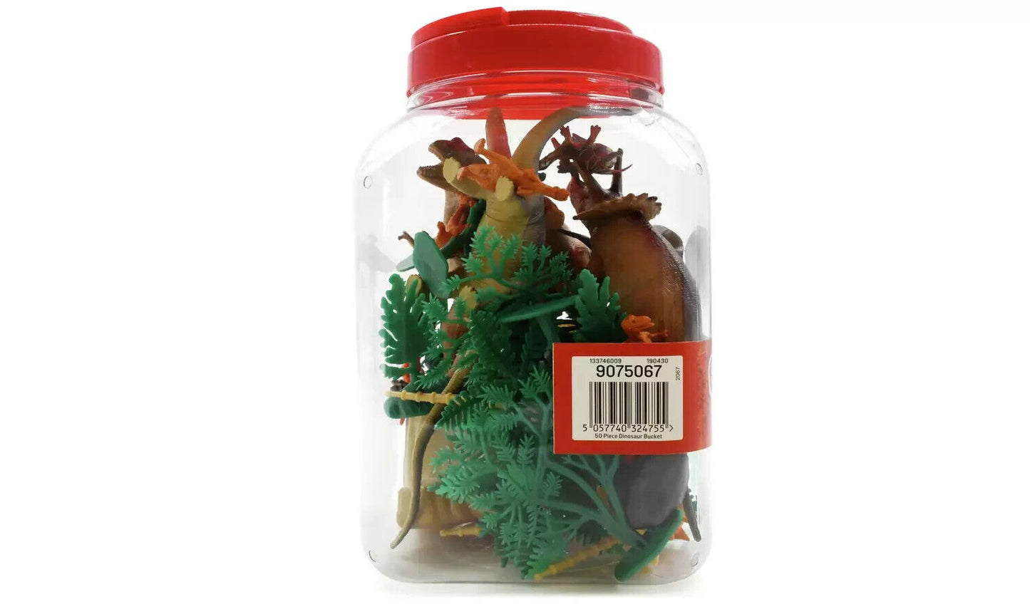 Chad Valley 50 Piece Dinosaur Bucket The Brim with Dinosaurs, Plants and Rocks