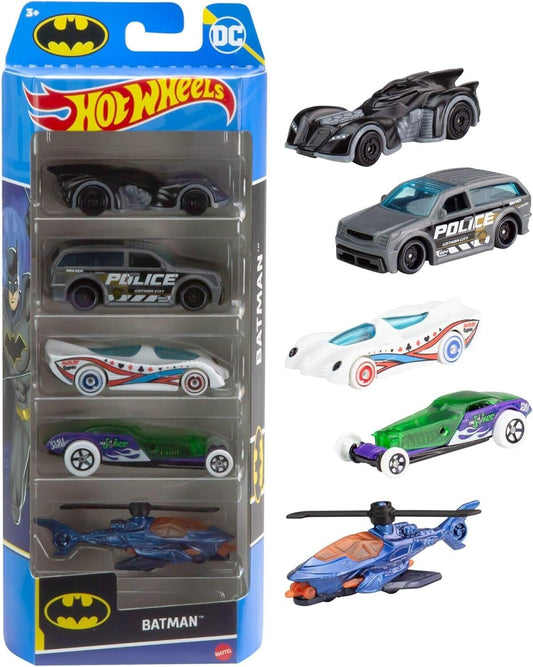 Hot Wheels 1:64 Scale Toy Cars, Set of 5 Batman-Themed Vehicles, HXD61