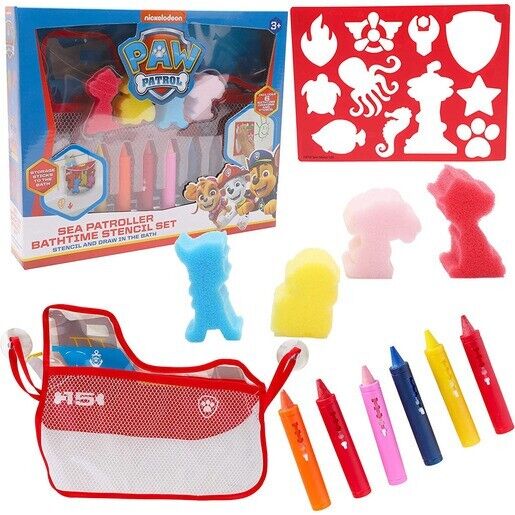 Nickelodeon Paw Patrol Sea Patroller Bathtime Crayon & Stencil Set Brand New