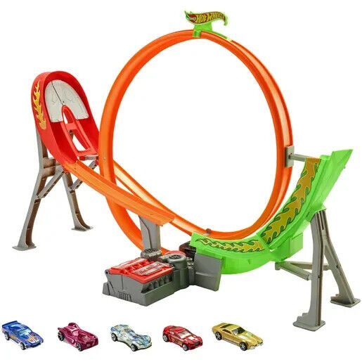 Hot Wheels Power Shift Raceway Motorised Loop & Jump + 5 Cars - New & Boxed (80)