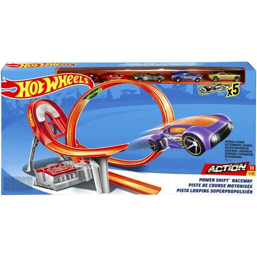 Hot Wheels Power Shift Raceway Motorised Loop & Jump + 5 Cars - New & Boxed (80)