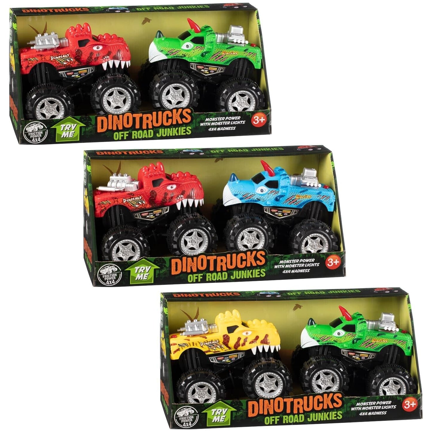 Dino Trucks Off Road Junkies Monster Power With Monster Lights 4x4 Madness 2pk.