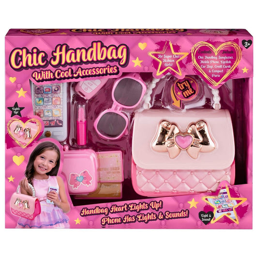 Pink Chic Handbag Play Set For Girls Includes - Phone, Keys, Lipstick, Keys etc