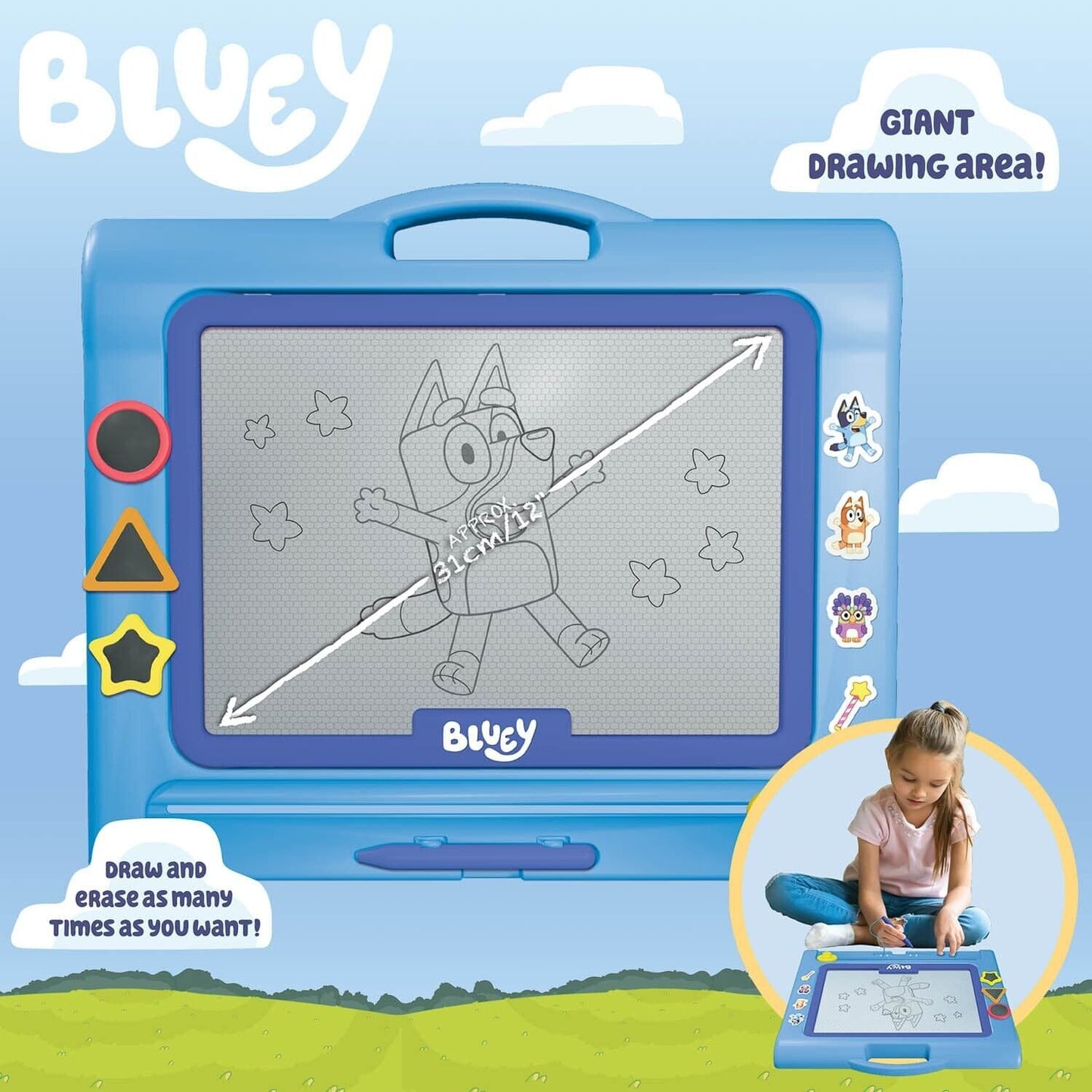 Bluey Travel Magnetic Scribbler Inc 3 Fun Shaped Stamps & Magnetic Pen For 3+Yrs