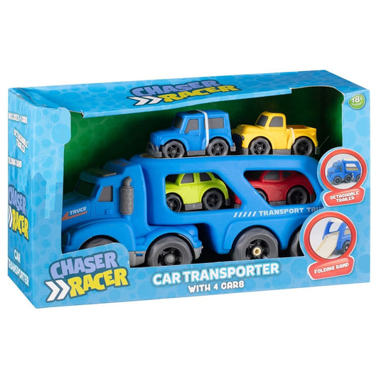 Blue Transporter Chaser Racer with 4 Car having Hours of Fun Ideal Gift for Kids