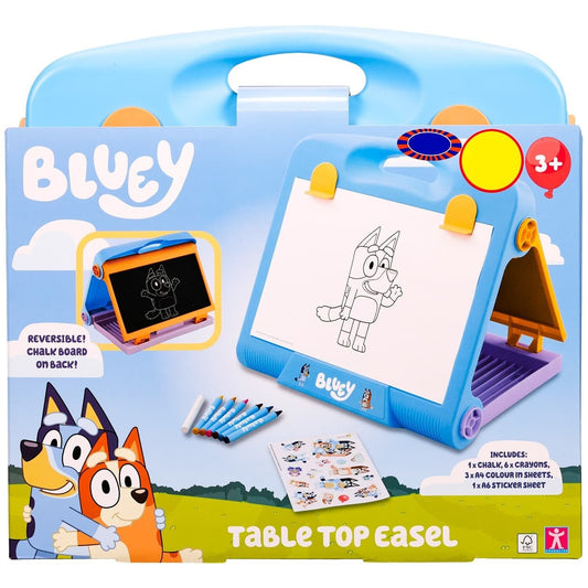 Easy Carry Bluey Table Top Easel Board, Chalk, Crayons, Colour Sheets, Stickers