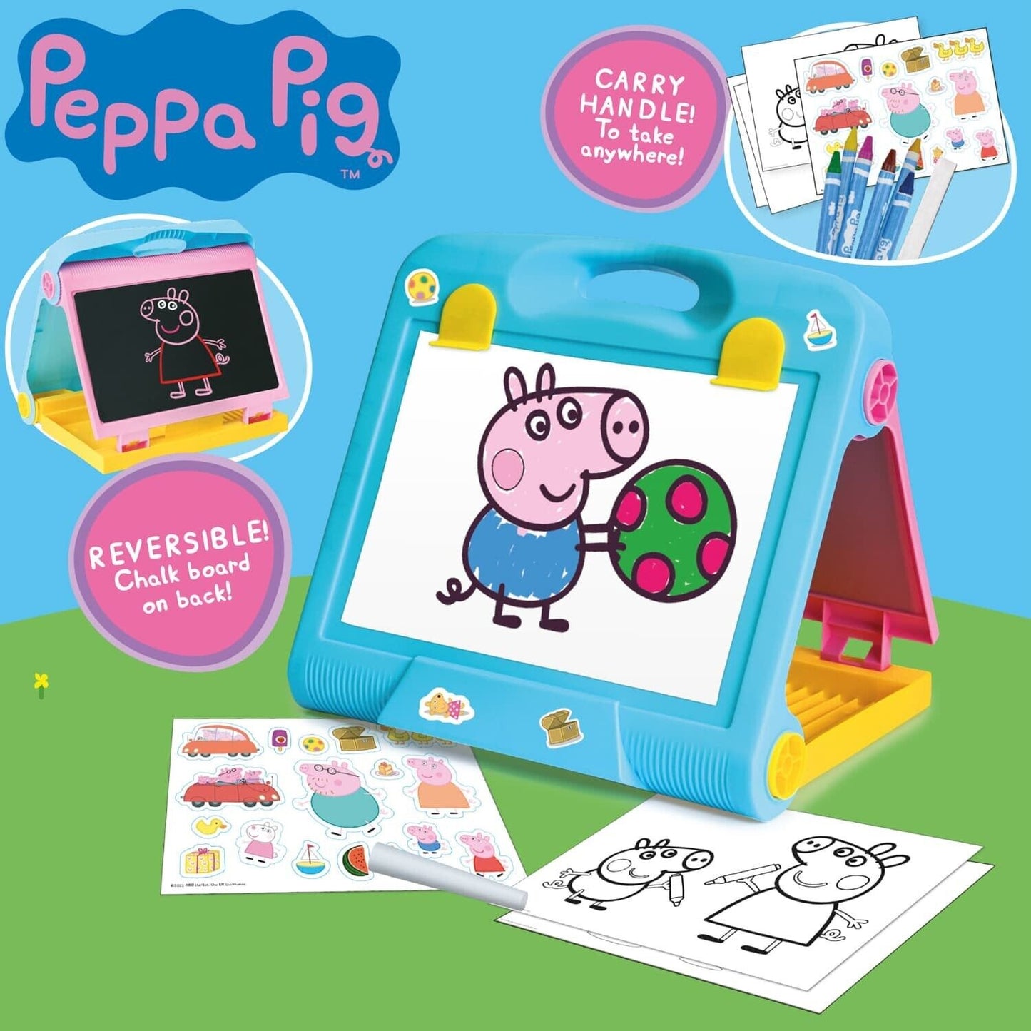 Peppa Pig Table Top Easel With Stickers, Markers, Eraser & Crayons Ages 3+ NEW