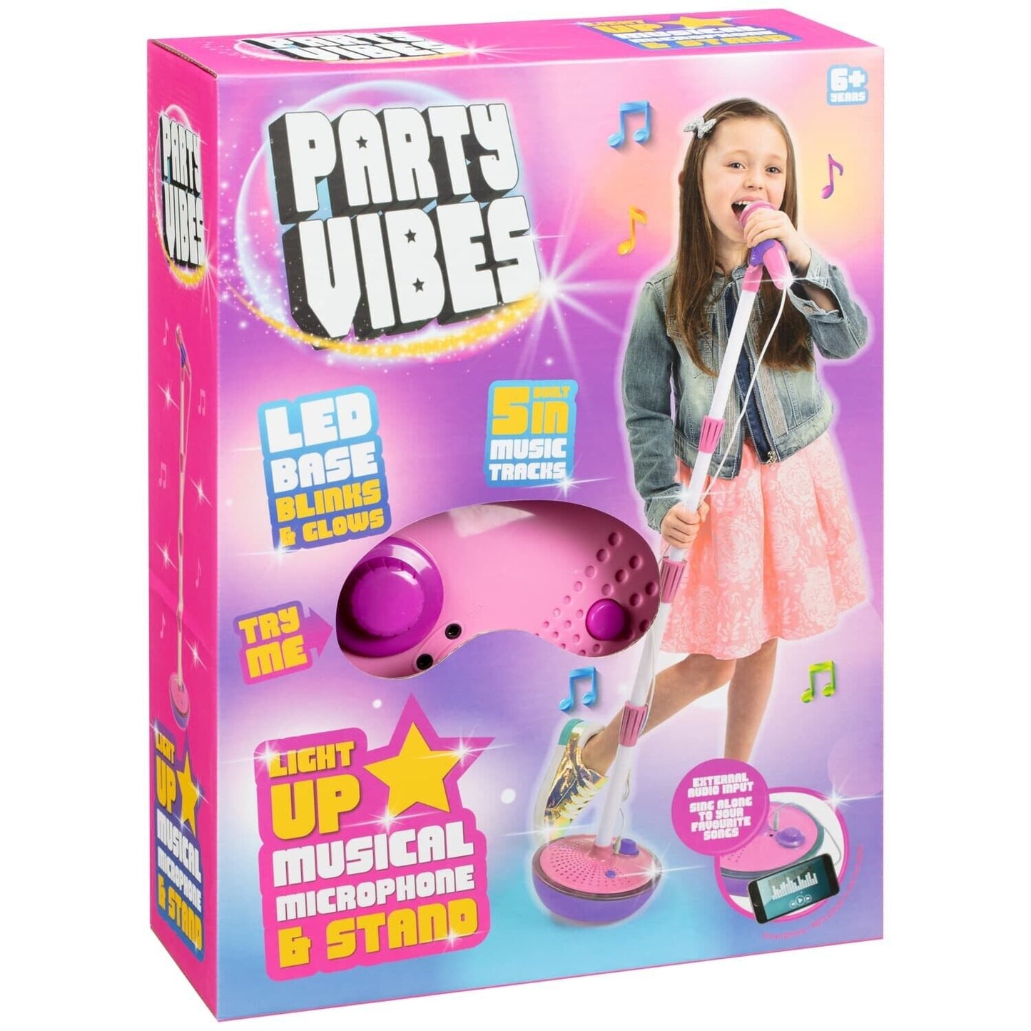 Party Vibes Microphone for Kids Light Up Musical Microphone With Stand - PINK