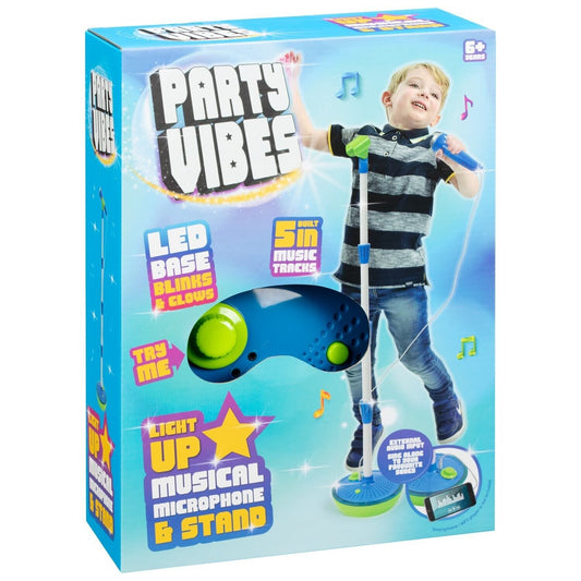 Party Vibes Microphone for Kids Light Up Musical Microphone With Stand - BLUE