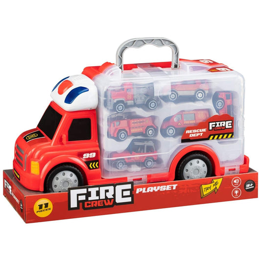 Fire Fighter Crew Playset With A Carry Case Full Of Vehicles And Accessories