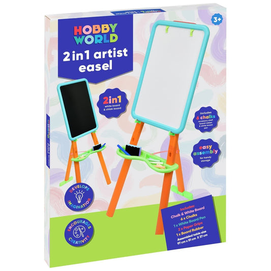 Hobby World 2 in 1 Artist Easel Blackboard & Whiteboard Children Easel Chalk