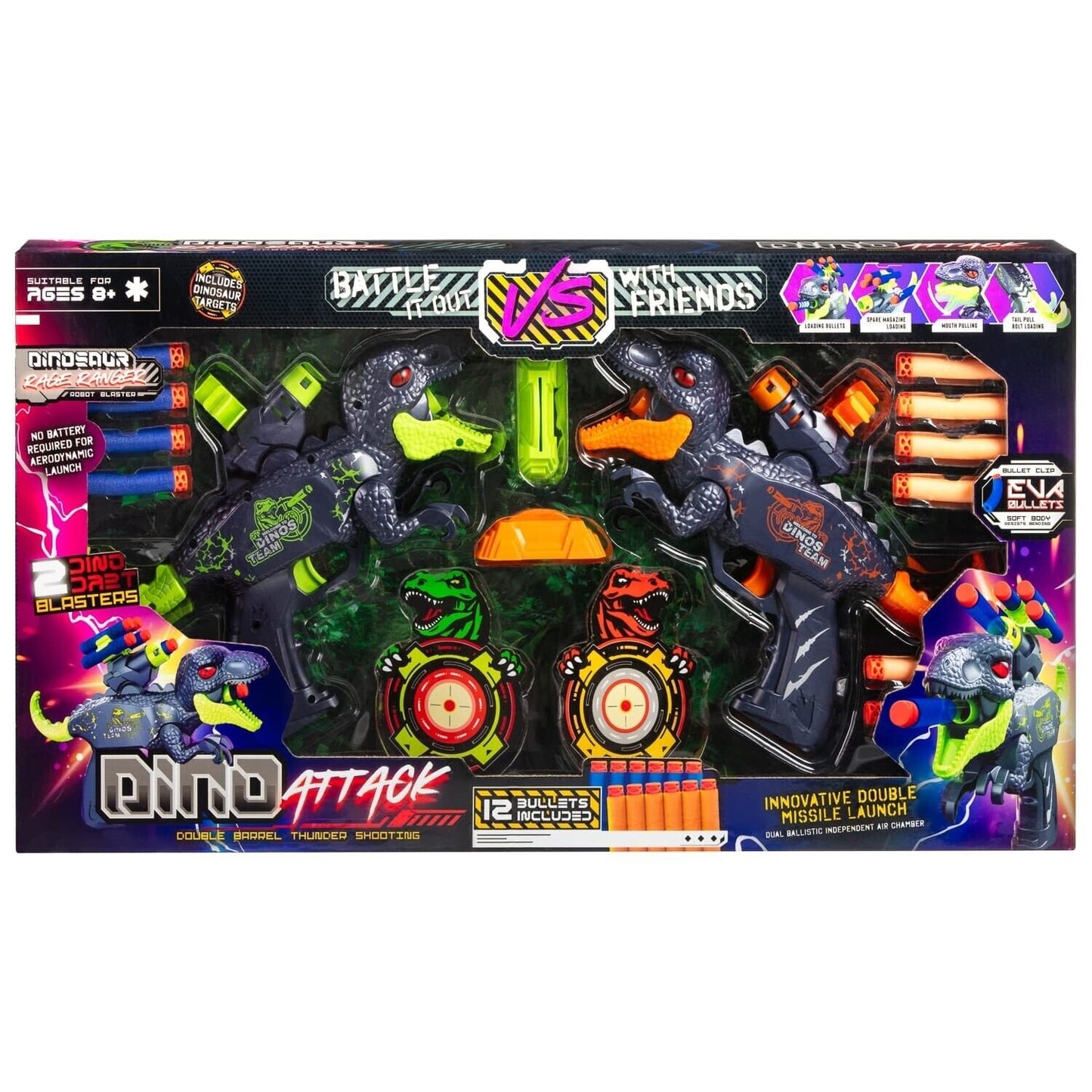 New Dino Blaster Toys Attack Playset Includes 12 Bullets No Batteries Required.