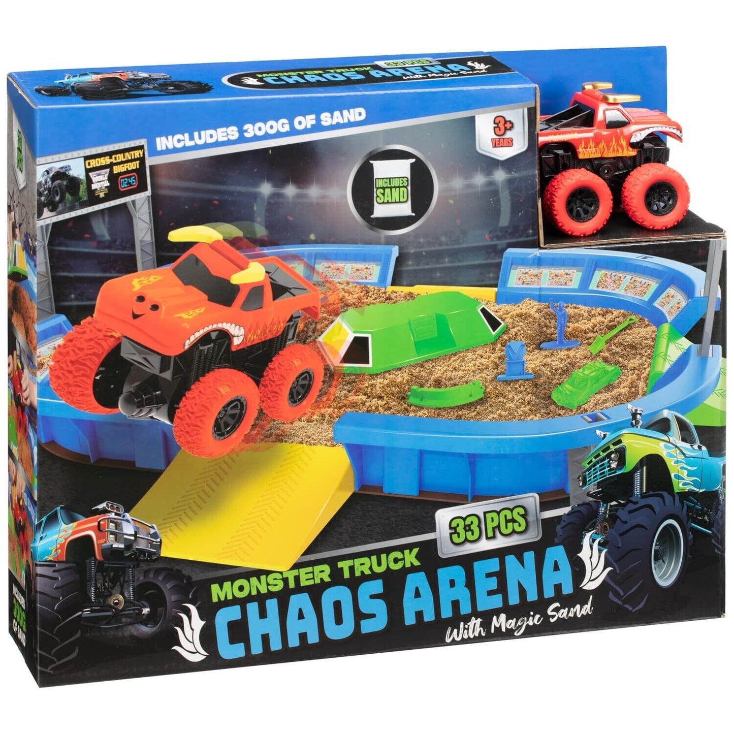 33pc Monster Truck Chaos Arena Complete with Magic Sand & Experience Authentic.