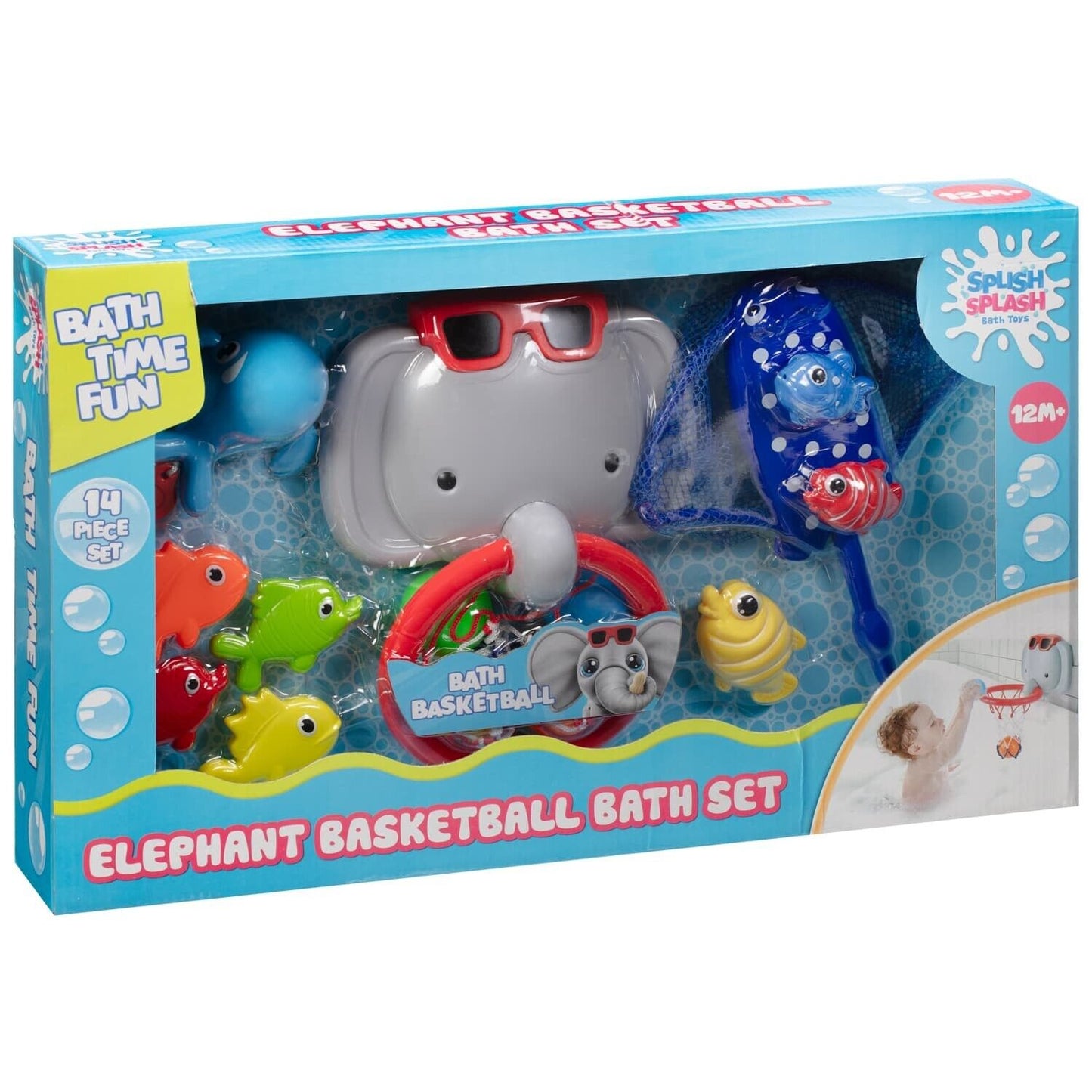 New Splish Splash Elephant Basketball Bath Set Bath Time Fun For Kids 12months+