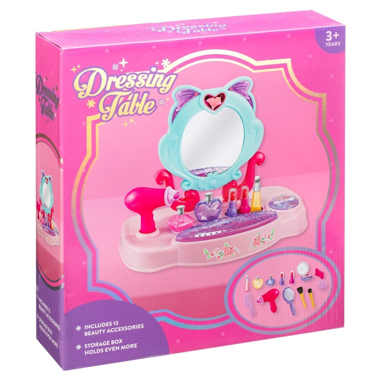 13pc Dressing Table Playset Girls Role Play with Accessories Xmas Birthday Gift