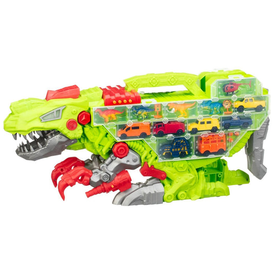 18Pcs Dino Transporter Playset Wit Bulit-In Race Track Ideal Gift For Kids