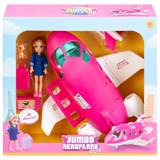 Pink Dream Plane Aeroplane Jumbo Jet Playset With Suitcase and Accesories