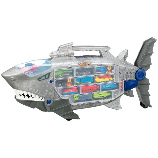 18Pcs Shark Transporter Playset Wit Bulit-In Race Track Ideal Gift For Kids