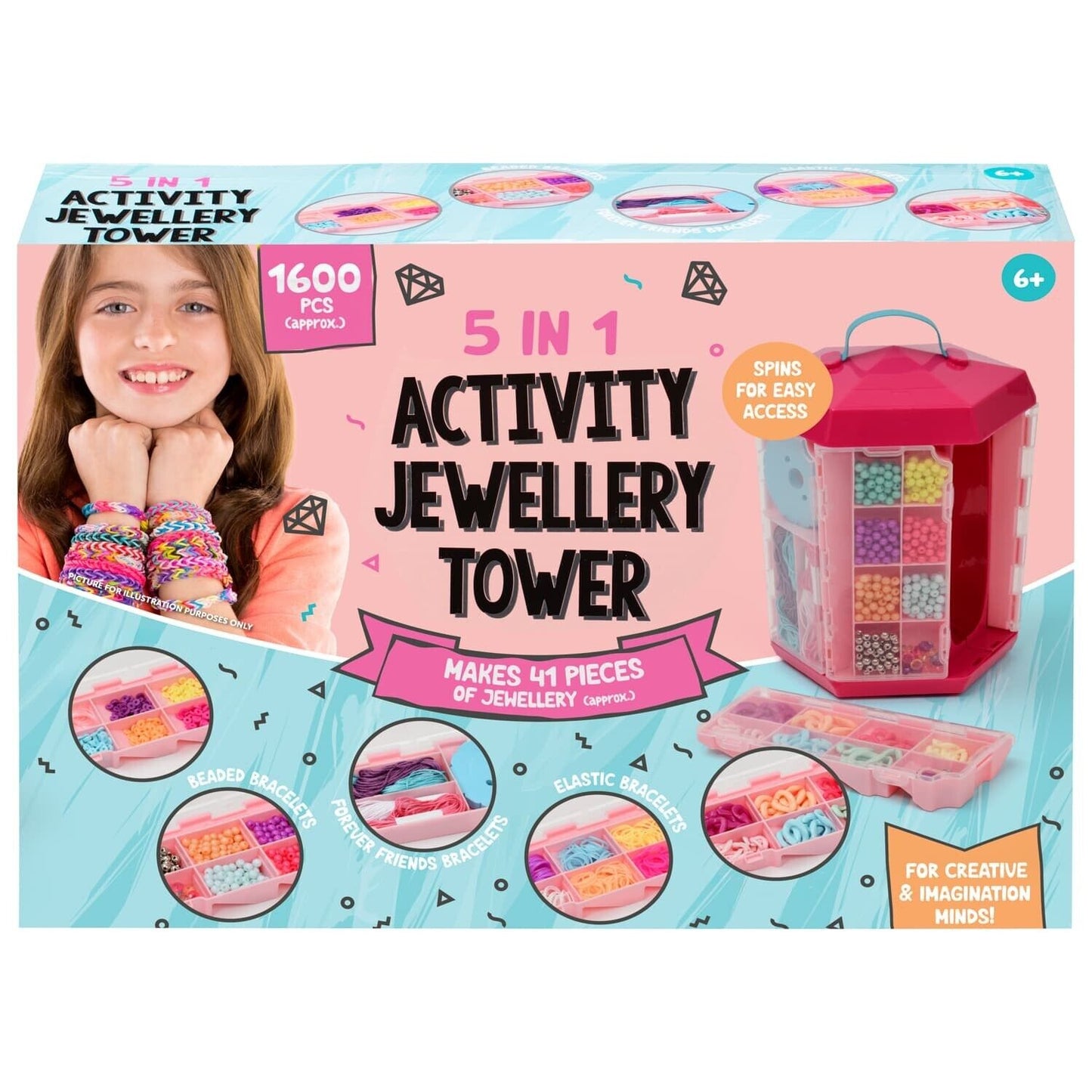 5 in 1 Activity Jewellery Tower Set, Jewelry Making Kit with Storage Xmas gifts