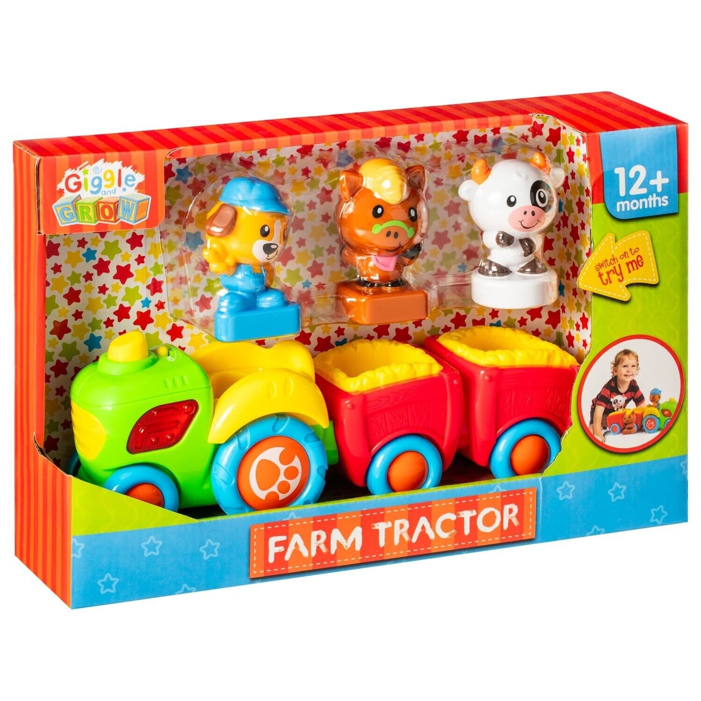 Giggle and Grow Farm Tractor For Kids, Includes 3 Animals, 34 x 9.2 x 22.2cm