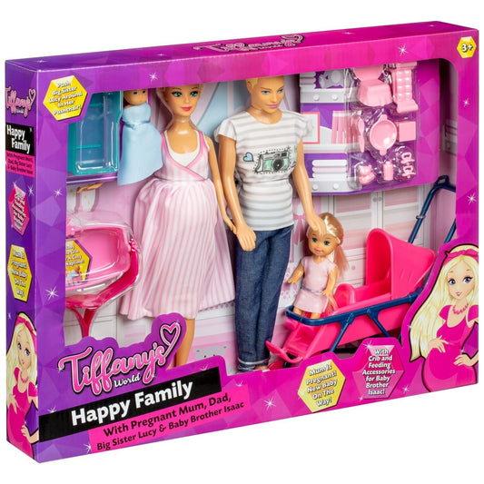 New Tiffany's World Happy Family 4 Doll Set Pregnant Removable Baby Barbie Style