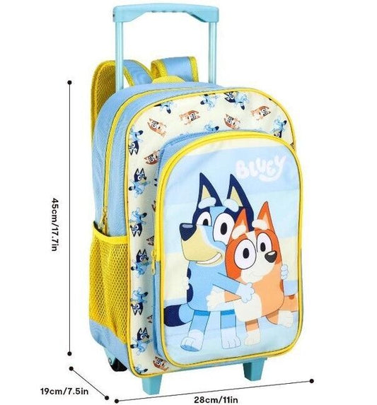 Bluey Wheeled Deluxe Trolley Backpack Cabin Luggage Boys Girls Kid Blue Cbeebies