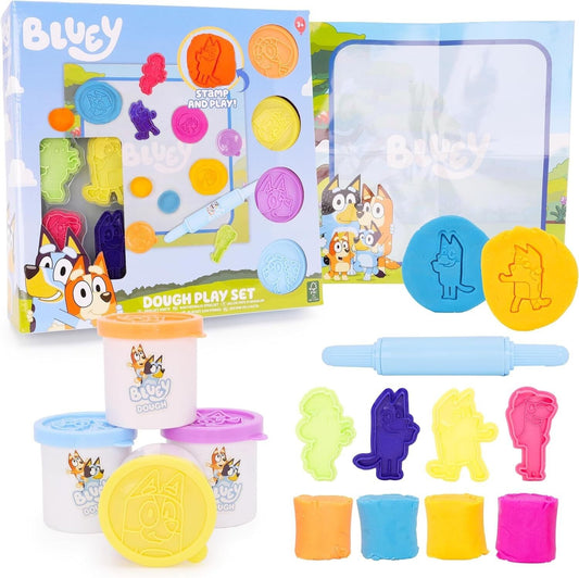 10 Piece Bluey Dough Activity Set - 4 Dough, 1 Roller, 4 Stamps  Playset