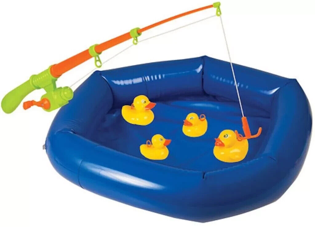 Hook A Duck Kids Bathtime Fishing Game Summer Garden INFLATABLE POOL Toy Rod Set