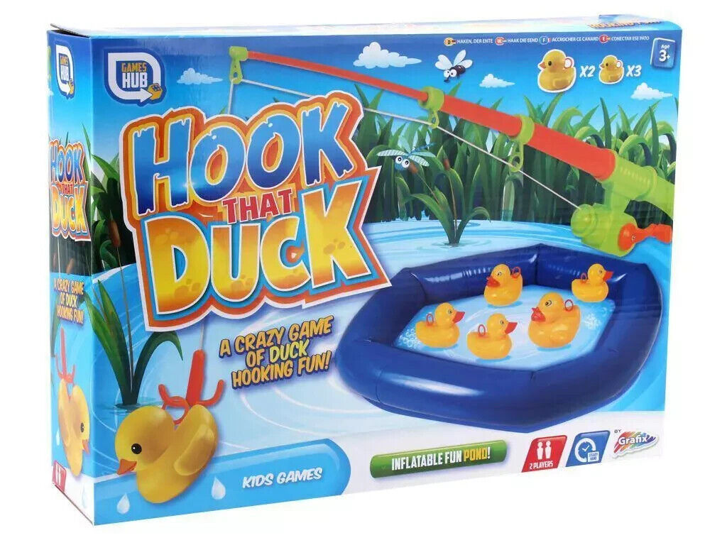 Hook A Duck Kids Bathtime Fishing Game Summer Garden INFLATABLE POOL Toy Rod Set