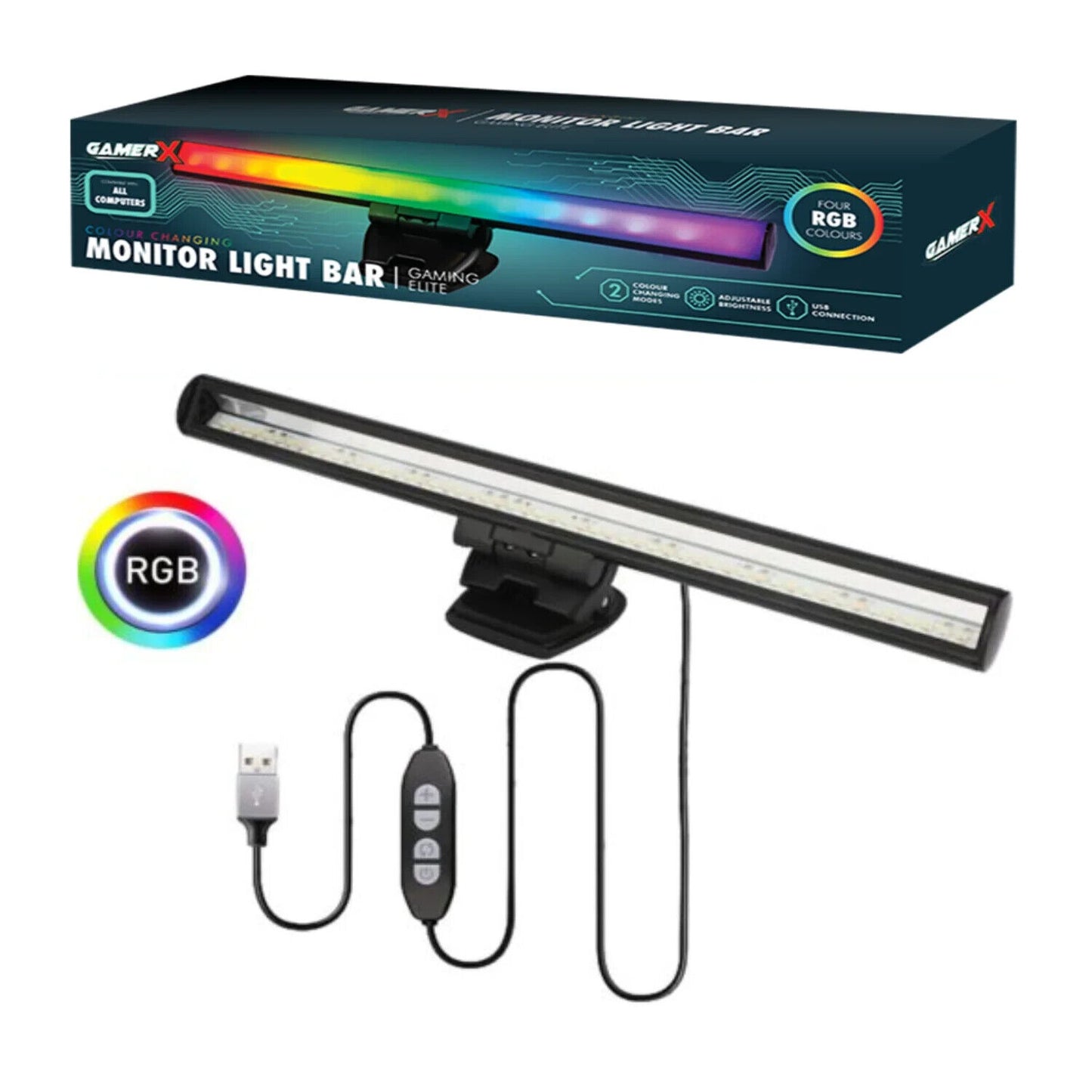 RGB Colour Changing Computer Monitor LED Light Bar Gaming Desk Screen Lamp USB