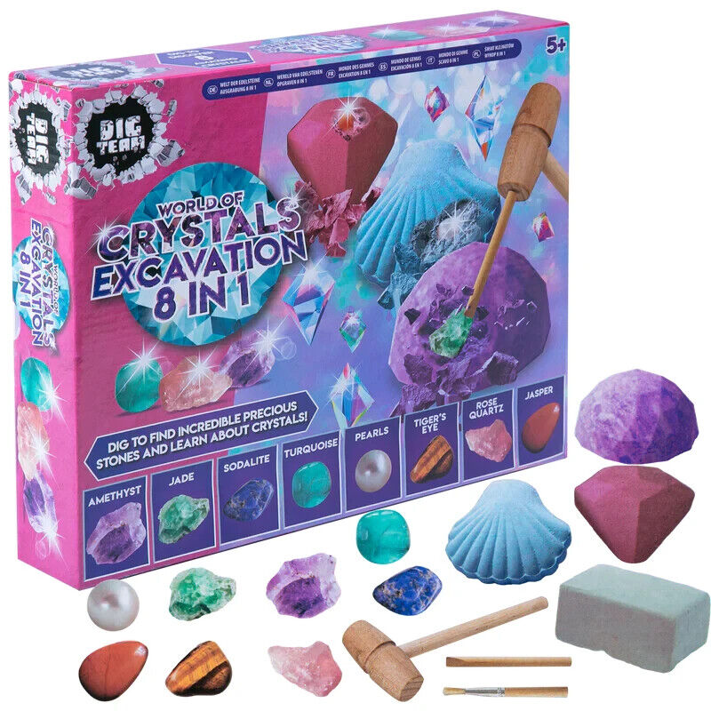 Dig Team World Of Crystals 8 in 1 Excavation Kit For Children/Kids 5+