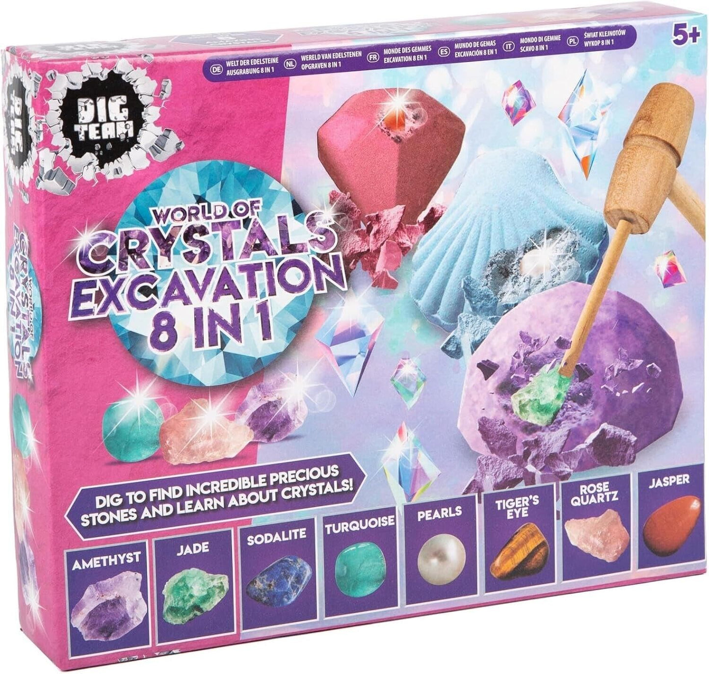 Dig Team World Of Crystals 8 in 1 Excavation Kit For Children/Kids 5+