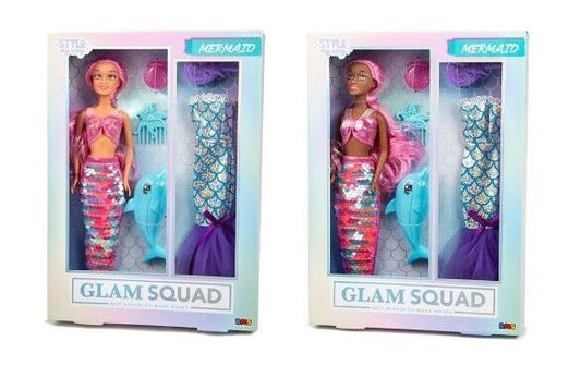 New Glam Squad Mermaid Fashion Doll With Accessories, Dolphin, Outfit Change