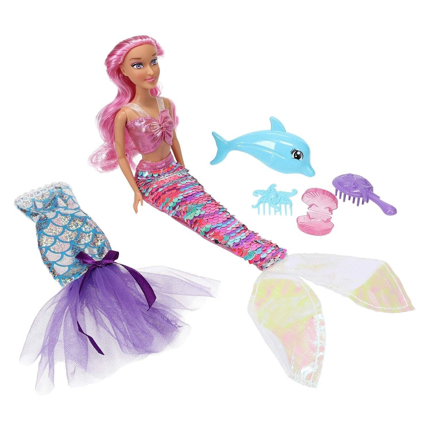 New Glam Squad Mermaid Fashion Doll With Accessories, Dolphin, Outfit Change