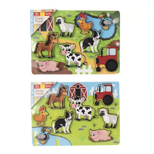 8pc Chunky Farm Animals Wooden Jigsaw Puzzle Kids Educational Learning Toy Gift